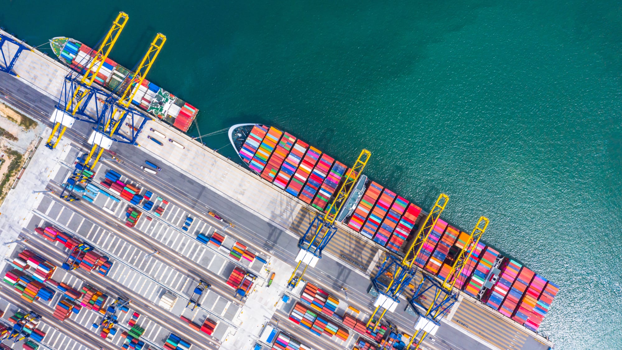 Aerial photo of container ship in port